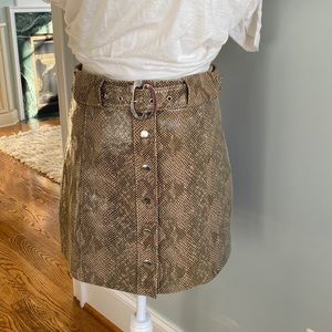 Zara Faux Leather Snake Skin Skirt With Belt Snap Close Front
